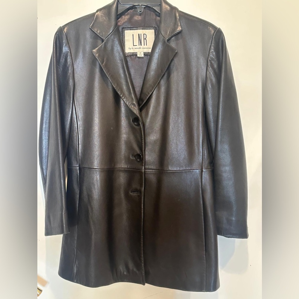 LNR Women's Black Leather Button-Front Blazer Jacket